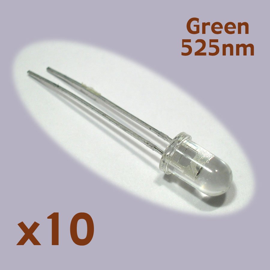 Green LED radial leads 5mm (10 pcs, NoS)