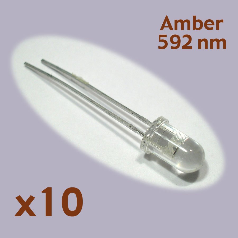 Amber LED radial leads 5mm (10 pcs, NoS)