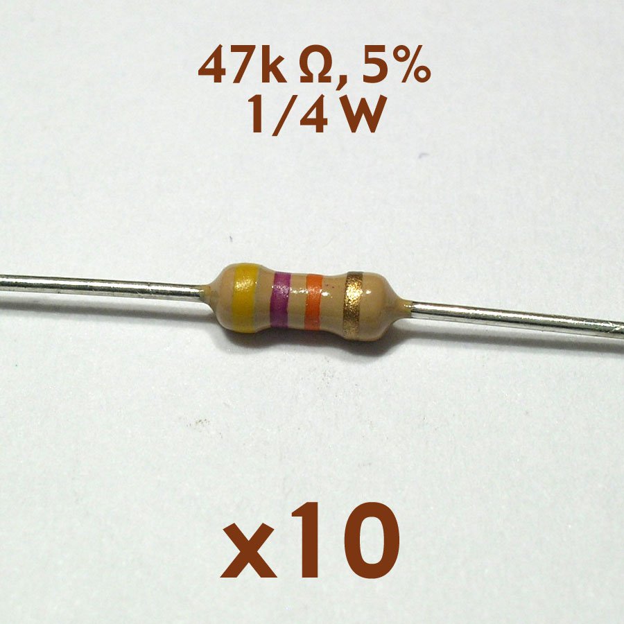 47K ohm 5% 1/4 watt axial resistor (10 pcs, NoS)