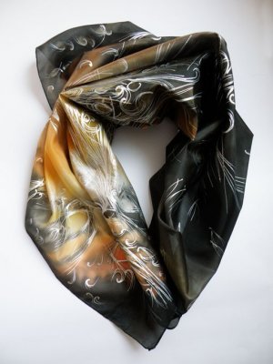 Hand painted natural Womens silk scarf Cosmoss FREE SHIPPING