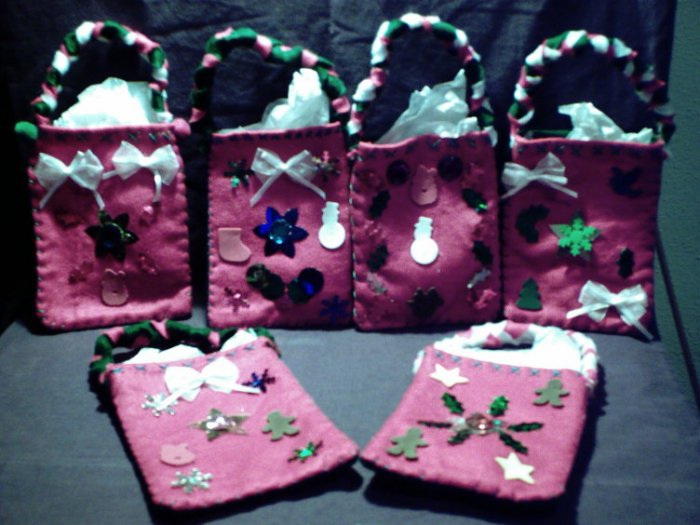 Set of 6 Crafty Handmade Homemade Christmas Holiday Gift Bags