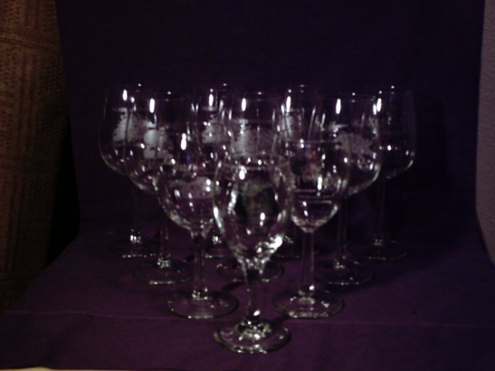 Collection of 10 Texas Wine Country Wine Glasses