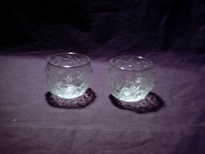 Pair of rounded bubbled glass tealight candle holders