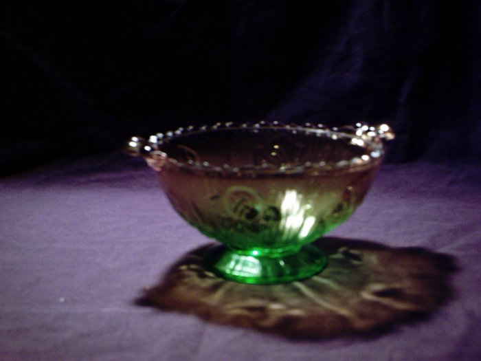 Unique amber and green glass bowl with pedestal