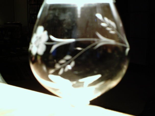 Brandy snifter etched with wheat flower vines