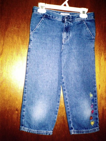 EUC Circo brand girls' denim capris with embroidered hearts size 8