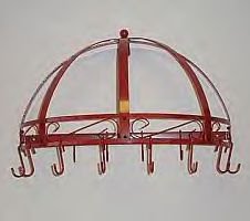 Gorgeous Red Porcelain Enamel Pot & Pan Rack Wall Mount NIB