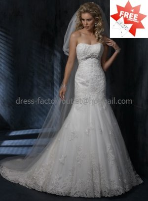 Beaded Lace Bridal Gown Custom Strpless Tulle Applique Ivory White Mermaid Wedding Dress L25