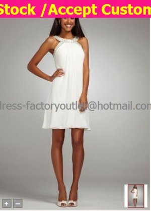 Short White Chiffon Evening Dress Bridesmaid Dress Beaded Halter Knee Length Wedding Dress