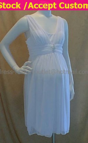 White Chiffon Empire Waist Bridal Evening Dress V-neck Short Maternity Wedding Dress