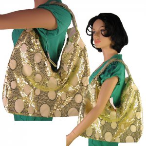 Sequin Circles Design Tote Handbag GREEN