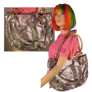 Faux Alligator Skin Gold Trim Tote Handbag