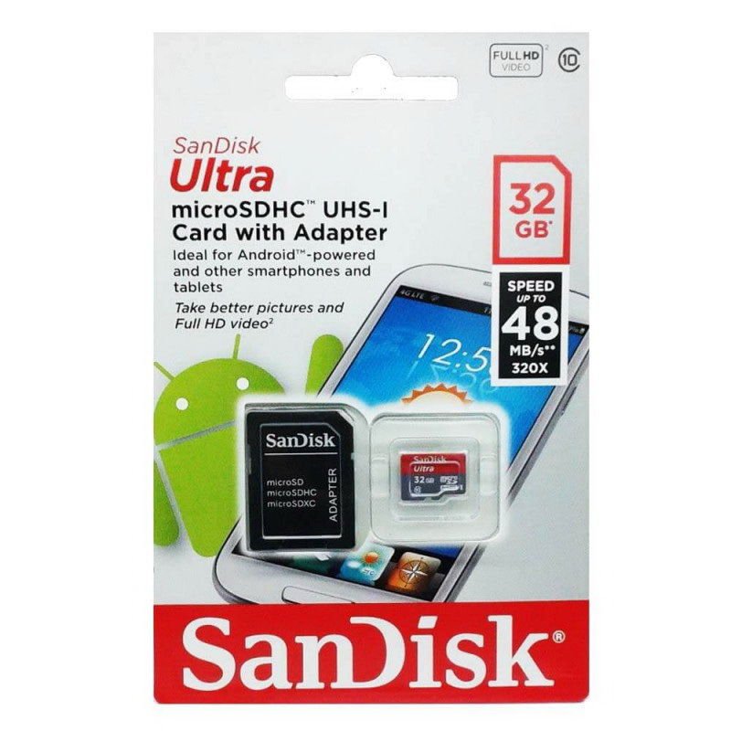 SanDisk 32GB Micro SD SDHC Ultra Memory Card UHS-1 48MB/sec CLASS 10 w/ Adaptor