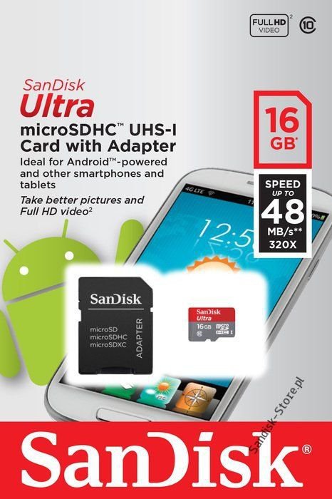 16GB SanDisk Ultra 320x 48MB/s Class 10 Micro SD SDHC Memory Card