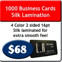 1000 Business Cards 4/4 US Standard 2" X 3.5 Silk Coating both sides. Heavy Stock.