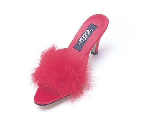 PHOEBE, 2.5" Heel Marabou Slipper in Red - Size 5