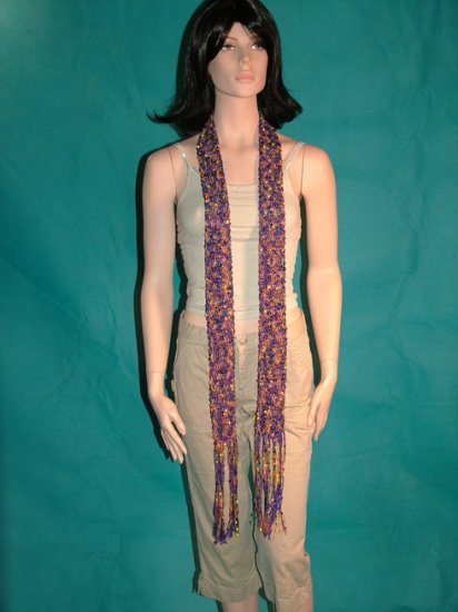 KNC Hand Knit Skinny Scarf with Flower Pin Purple Mix Beauty