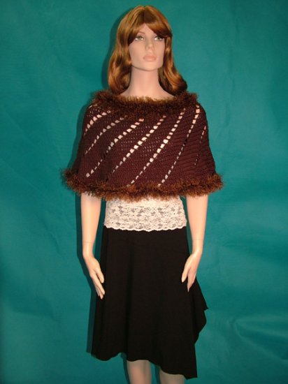 KNC Hand-Crochet Merino Wool Spiral Poncho Chocolate