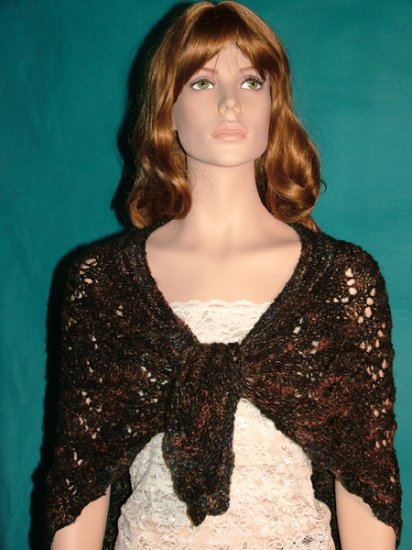 KNC Hand Knit Bell Stitch Shawl OOAK Exclusive Forest Mohair Mix