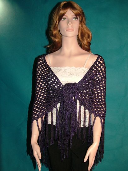 KNC Hand Crochet Shawl Wool & Rayon Mix OOAK
