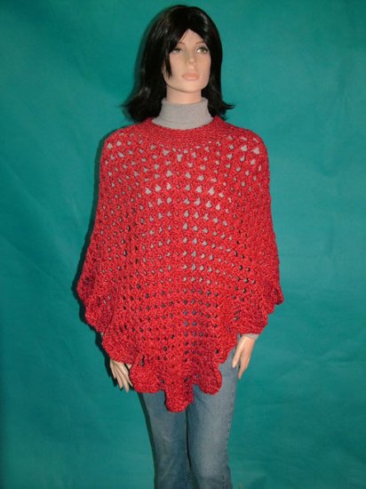 KNC Coming Home Hand Crochet Poncho Covered Bridge Red Sz S-M