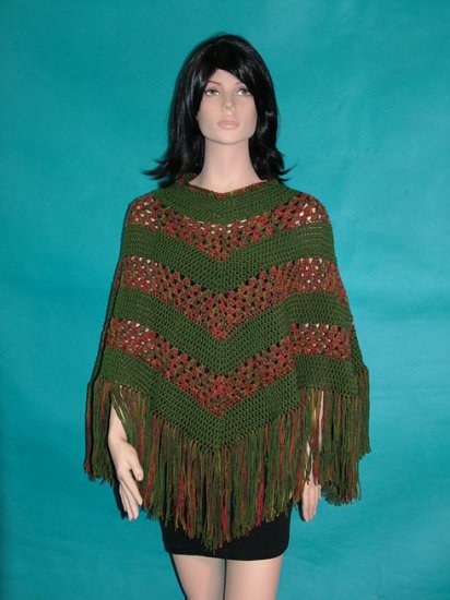 KNC Hand Crochet Classic Shell Poncho Farmland
