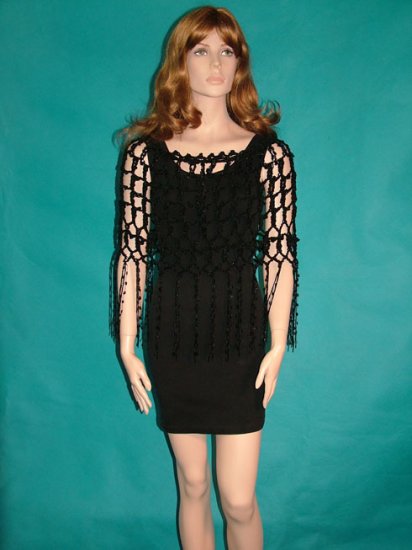 KNC Crochet Evening Elegance Short Poncho Black