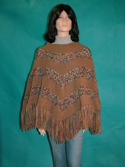 KNC Hand Crochet Classic Shell Poncho Painted Desert