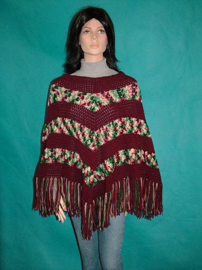 KNC Hand Crochet Classic Shell Poncho Holly and Ivy
