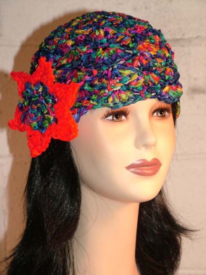 KNC Hand Crochet Ribbon 'n Rose Cloche Carnival