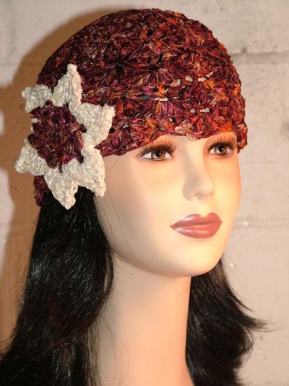KNC Hand Crochet Ribbon 'n Rose Cloche Copper Penny