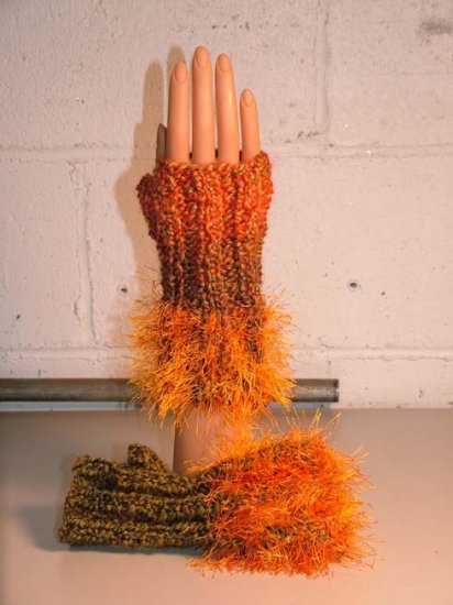 KNC Hand Knit Homespun Fur Wrist Warmers Harvest