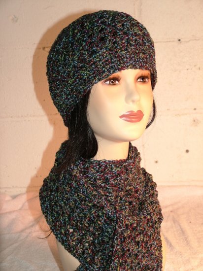 KNC Hand Crochet Cotton Mix Hat-Scarf Set Atlantis
