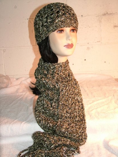 KNC Hand Crochet Cotton Mix Hat-Scarf Set Parsley