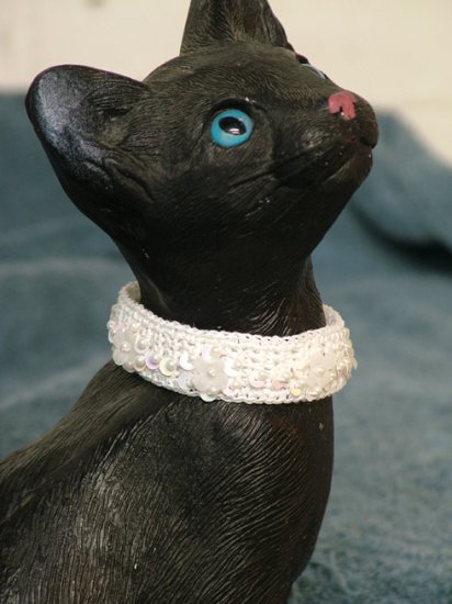 KNC KittyWear Crochet Beaded Cat Collar Pure White