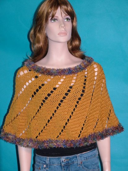KNC Hand Crochet Short Spiral Poncho Gold