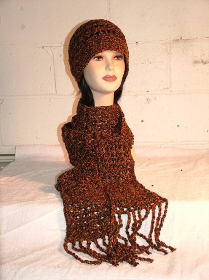 KNC Hand Crochet Cotton Mix Hat-Scarf Set Spice