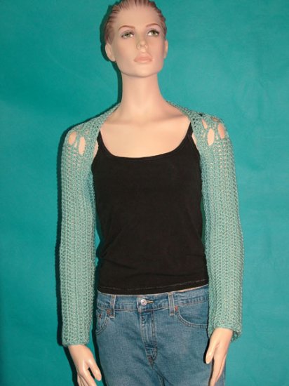 KNC Hand Crochet Caney Shrug Robin Egg