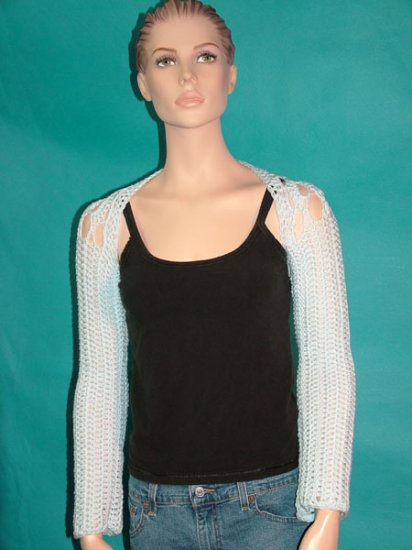 KNC Hand Crochet Caney Shrug Powder Blue