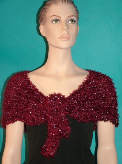 KNC Hand Knit Evening Fur Capelet Wine