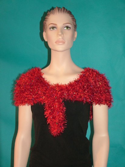 KNC Hand Knit Evening Fur Capelet Red Primary