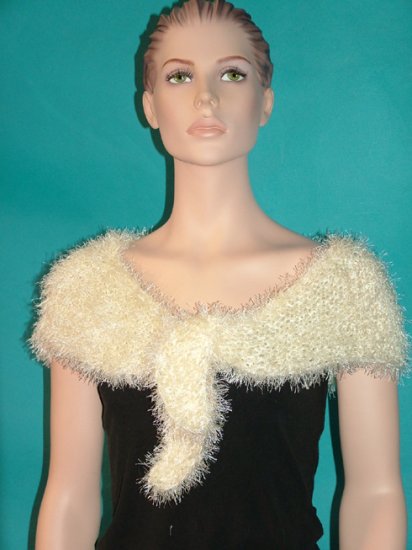 KNC Hand Knit Evening Fur Capelet Cream Glitter