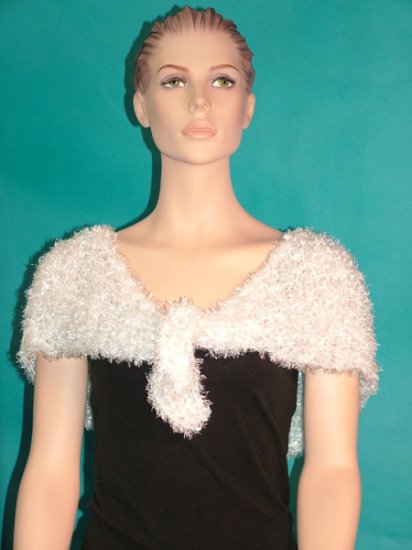 KNC Hand Knit Evening Fur Capelet White