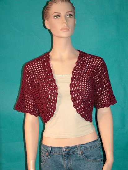 KNC Hand Crochet Shell Bolero Cranberry Marl Sz Small