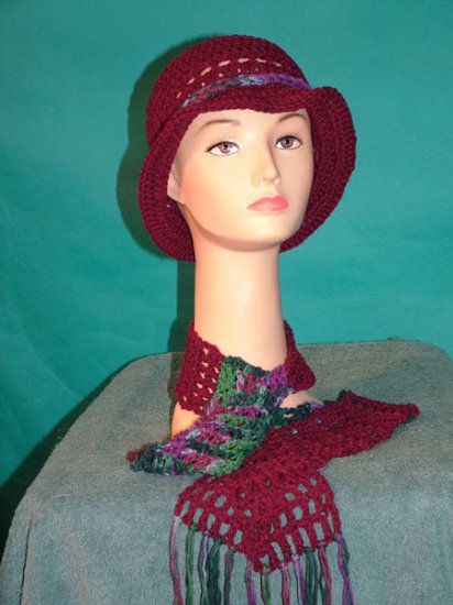 KNC Crochet Cotton Hat-Scarf Set Wine Mix