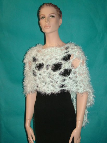 KNC Hand Crochet Elegant Fur Wrap White-Seafoam Sz S-M