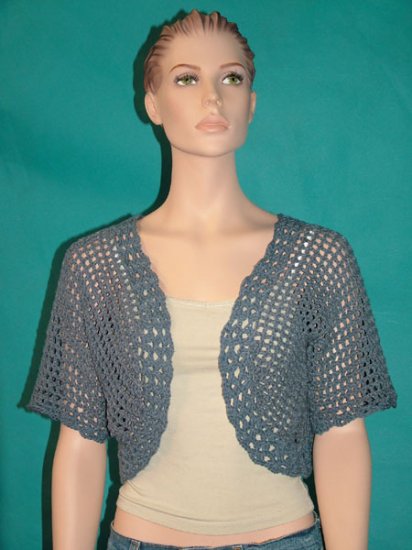 KNC Hand Crochet Shell Bolero Chambray Sz Small