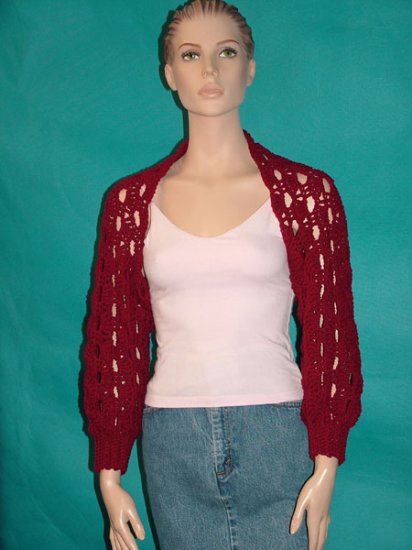 KNC Hand Crochet Shelly Shrug - Cranberry Sz S-M