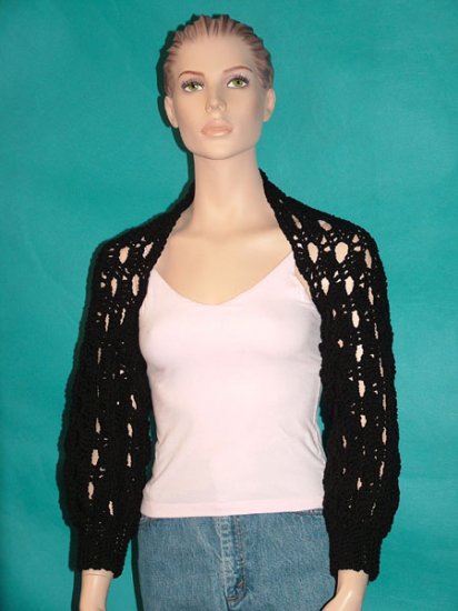 KNC Hand Crochet Shelly Shrug - Black Sz S-M
