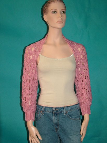 KNC Hand Crochet Shelly Shrug - Lt Country Rose Sz S-M